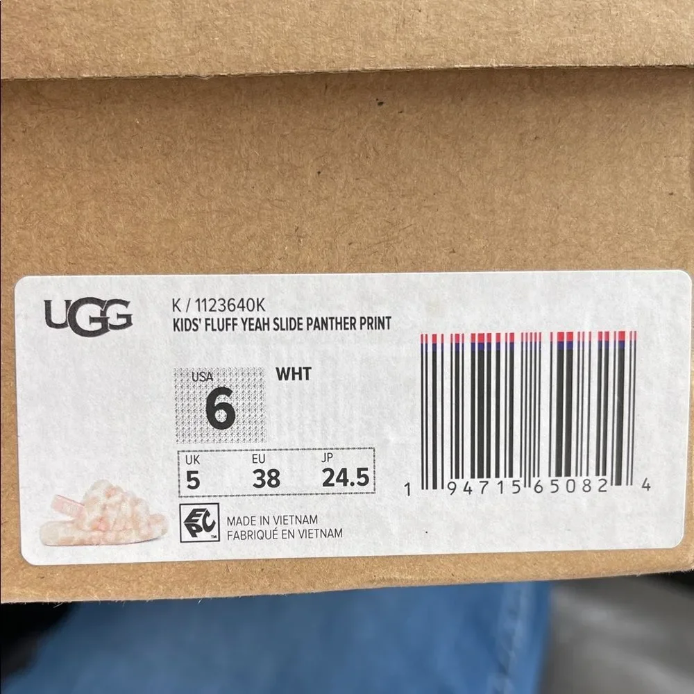 UGG Kids' Fluff Yeah Slide Panther Print Size 6 Pink & Tan Leopard Print